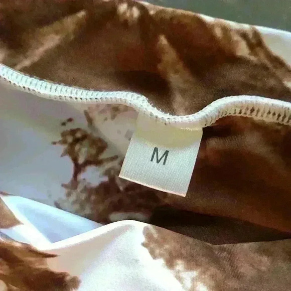 Women's Brown White Tie Dye Front Cut Out Two Piece Bikini Size M - Picture 2 of 7